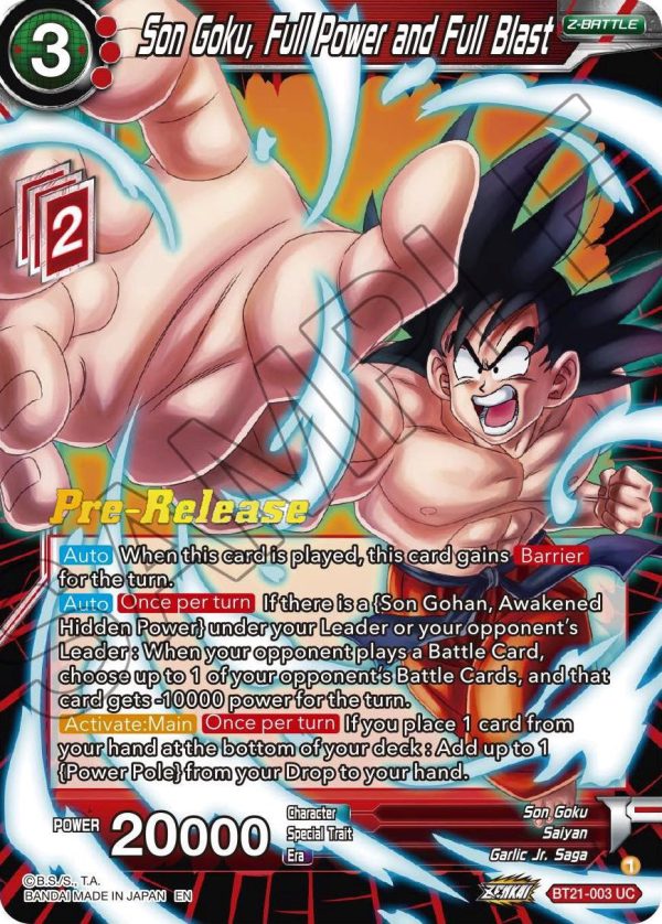 Son Goku, Full Power and Full Blast (BT21-003) [Wild Resurgence Pre-Release Cards] For Sale