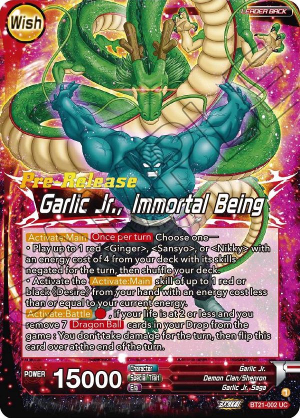 Garlic Jr.    Garlic Jr., Immortal Being (BT21-002) [Wild Resurgence Pre-Release Cards] Online Sale